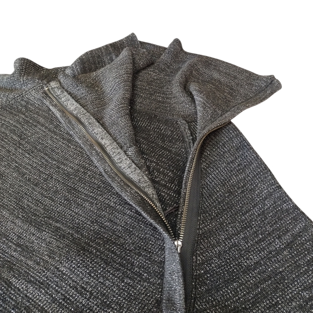 Liz Claiborne Women's Gray Silver Metallic Zipper Collar Mis Sweater Dress Sz L - Picture 7 of 9